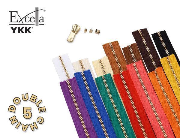 YKK - Excella Zippers - Size #5 - Double Chain (Brass) - 30 inches Supply